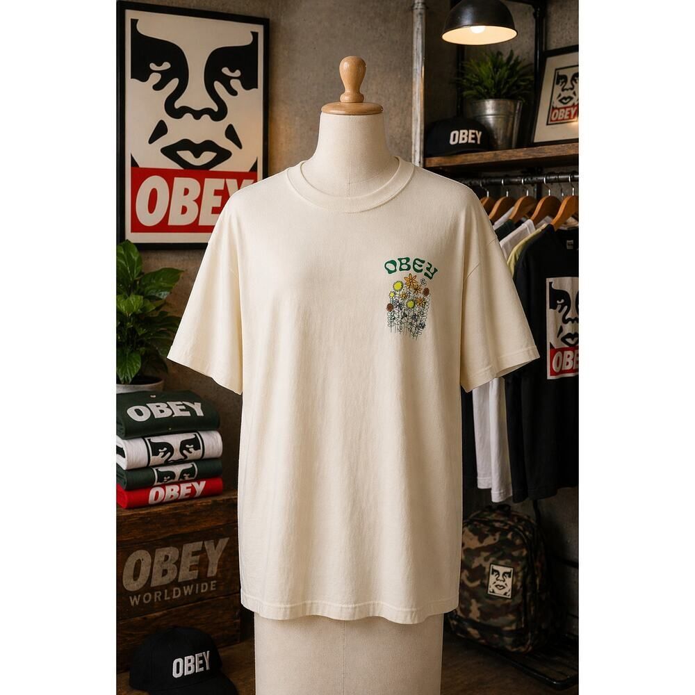 Obey Flowers International Cities Cream SS Shirt M